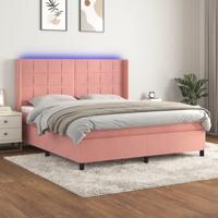 Boxspring met matras en LED fluweel roze 160x200 cm - thumbnail