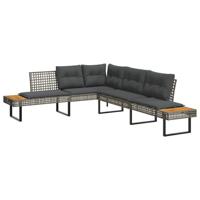 2-delige Loungeset met kussens poly rattan en acaciahout grijs - thumbnail