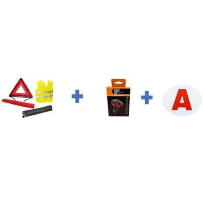 Veiligheidspakket - HTC-UITRUSTING - Jonge bestuurders - 1 veiligheidsvest + 1 driehoek, 1 FM-zender, 1 elektrostatische schijf