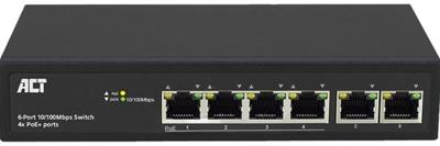 ACT AC4430 Ethernetswitch 6-Poorts 10/100Mbps 4xPoE+