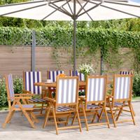 Tuinstoelen 8 st verstelbaar massief hout en stof blauw en wit - thumbnail