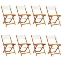 Tuinstoelen 8 st inklapbaar massief hout en stof crèmewit - thumbnail