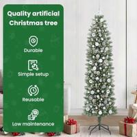 VidaXL Kunstmatige slanke kerstboom met 300 led groen en wit 210 cm - thumbnail