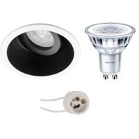 LED Spot Set - Pragmi Zano Pro - GU10 Fitting - Inbouw Rond - Mat Zwart/Wit - Kantelbaar - Ø93mm - Philips - CorePro 840 36D - 3.5W - Natuurlijk Wit 4000K - thumbnail