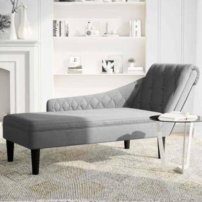 Chaise longue met kussen en rechterarmleuning stof lichtgrijs Chaise longue met kussen en rechterarmleuning stof lichtgrijs