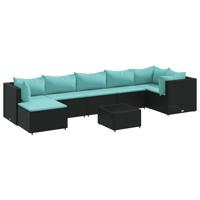 8-delige Loungeset met kussens poly rattan zwart - thumbnail