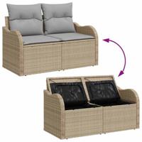 Tuinbankenset met opslag 8 pcs Beige en Licht Grijs poly rattan - thumbnail