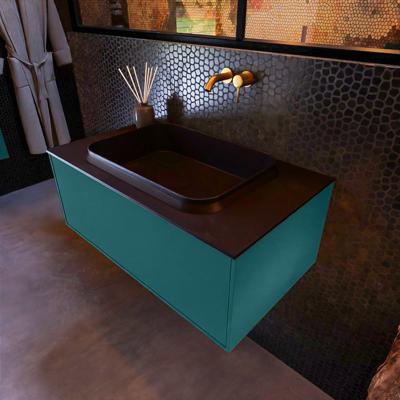 Badkamermeubelset Mondiaz Erin 80 cm met 1 Lade met RIDGE Wastafel Midden Urban Zonder Kraangaten Greeploos Mat Smag