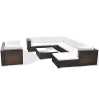 10-delige Loungeset met kussens poly rattan bruin - thumbnail