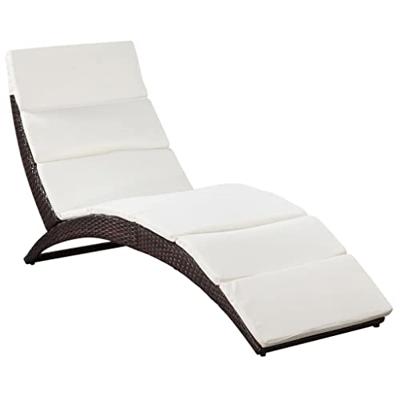 VidaXL Ligbed inklapbaar met kussen poly rattan bruin