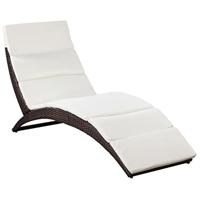 VidaXL Ligbed inklapbaar met kussen poly rattan bruin - thumbnail