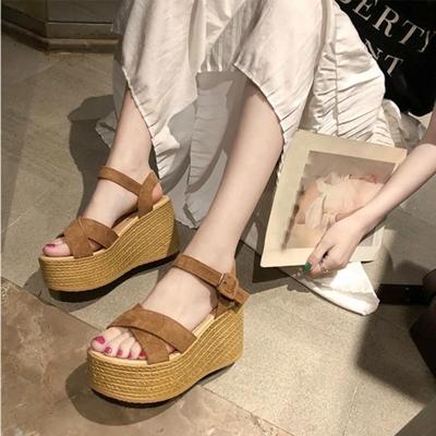 Slordig platform suede sandalen schoenen maat: 36 (kaki)
