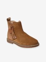 Leren boots met pompon kleutercollectie meisjes kameel - thumbnail