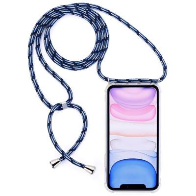 Vierhoek anti-val trasparent TPU mobiele telefoon geval met Lanyard voor iPhone 11 (zwart blauw) Vierhoek anti-val trasparent TPU mobiele telefoon geval met Lanyard voor iPhone 11 (zwart blauw)