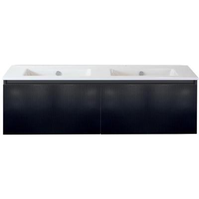 Frozen 3D Badmeubelset 140 cm - Greeplijst in Kleur - Zwart Mat - Keramische Wastafel Wit Zonder Kraangat