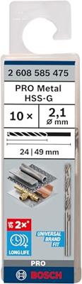 Bosch Accessories 2608585475 HSS Metaal-spiraalboor 2.1 mm Gezamenlijke lengte 49 mm Geslepen DIN 338 Cilinderschacht 10 stuk(s)