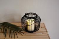 LED Lantaarn basket met LED kaars voor binnen en buiten - Draadloos op batterijen - Zwart - thumbnail