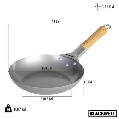 Blackwell Pannenset Voccelli Carbonstaal - Koekenpan ø 24 cm & Wokpan ø 25 cm - zonder anti-aanbaklaag - 2 delig