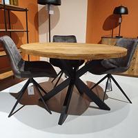 LivingFurn Ronde Eettafel 'Rocky' Mangohout en staal, 120cm - thumbnail