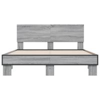 Bedframe bewerkt hout metaal grijs sonoma eiken 150x200 cm - thumbnail
