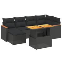 7-delige Loungeset met kussens poly rattan acacia zwart - thumbnail