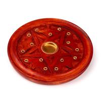 Mango Hout Ronde Wierookhouder Uitgesneden Ster - thumbnail