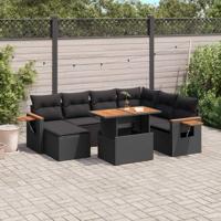 8-delige Loungeset met kussens poly rattan zwart - thumbnail