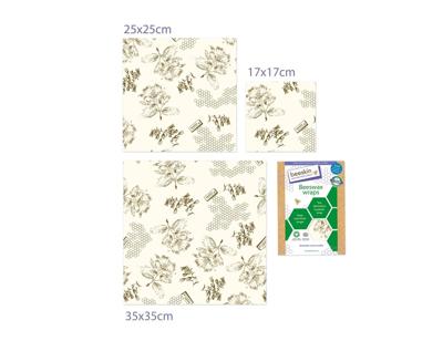 Beeskin Bijenwasdoeken set - small, medium en large - flower print
