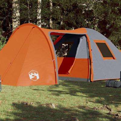 Tent 6-persoons 466x342x200 cm 185T taft grijs en oranje Tent 6-persoons 466x342x200 cm 185T taft grijs en oranje