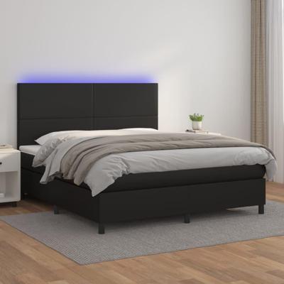 Boxspring met matras en LED kunstleer zwart 160x200 cm