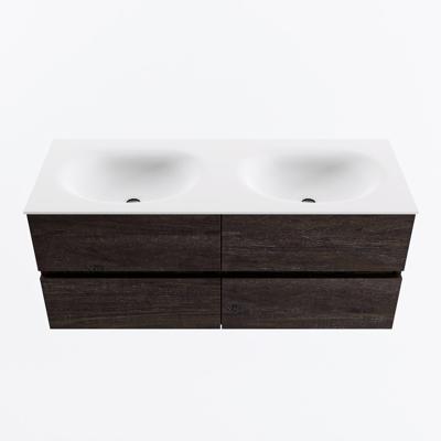 MONDIAZ VICA 120cm badmeubel onderkast Dark Brown 4 lades. Wastafel MOON dubbel 2 kraangaten, kleur Talc.
