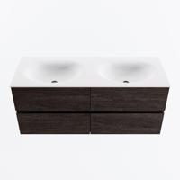 MONDIAZ VICA 120cm badmeubel onderkast Dark Brown 4 lades. Wastafel MOON dubbel 2 kraangaten, kleur Talc. - thumbnail