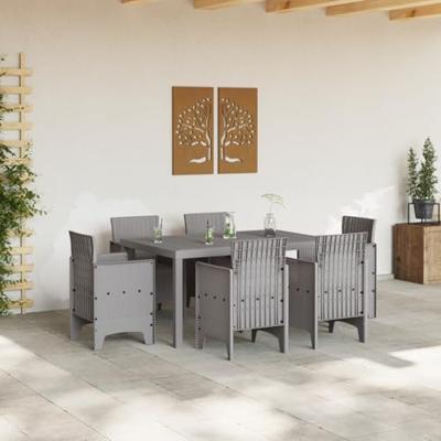 7-delige tuinset in lichtgrijs poly rattan