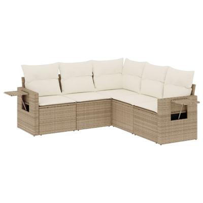 5-delige Loungeset met kussens poly rattan beige - thumbnail