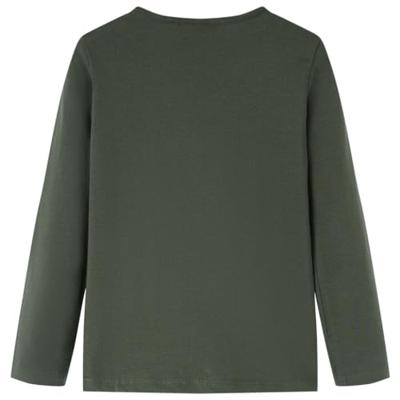 Kindershirt met lange mouwen kattenprint 140 kakikleurig