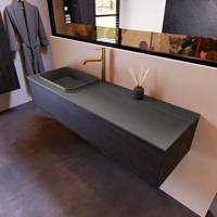 Badkamermeubelset Mondiaz Erin 150 cm met 1 Lade met RIDGE Wastafel Links Dark grey met 1 kraangat Greeploos Mat Dark Brown - thumbnail