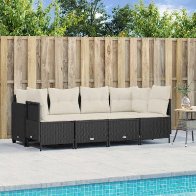 5-delige Loungeset met kussens poly rattan zwart