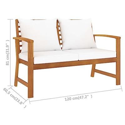Tuinbank met crmekleurig kussen 120 cm massief acaciahout - thumbnail