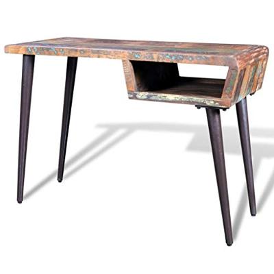 Bureau van gerecycled hout met ijzeren poten - thumbnail