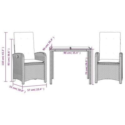 3-delige Tuinset met kussens poly rattan zwart