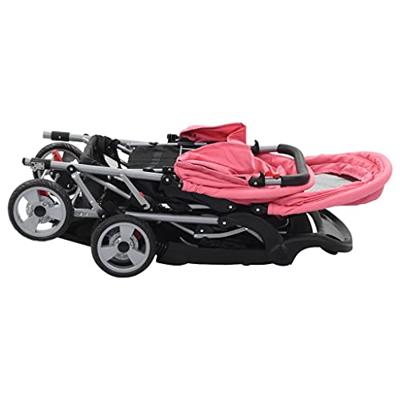VidaXL Kinderwagen dubbel staal roze en zwart