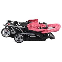 VidaXL Kinderwagen dubbel staal roze en zwart - thumbnail