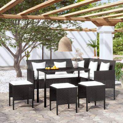 5-delige Loungeset met kussens L-vormig poly rattan zwart 5-delige Loungeset met kussens L-vormig poly rattan zwart