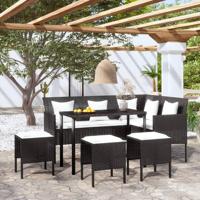 5-delige Loungeset met kussens L-vormig poly rattan zwart - thumbnail