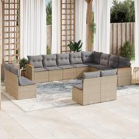 12-delige Loungeset met kussens poly rattan gemengd beige - thumbnail