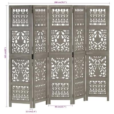 VidaXL Kamerscherm 5 panelen handgesneden 200x165 cm mangohout grijs