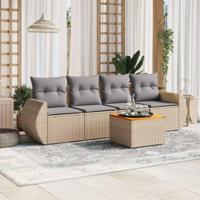 5-delige Loungeset met kussens poly rattan beige - thumbnail