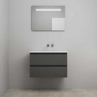 On-Line Badkamermeubelset - 80 cm - Voorgemonteerd - Acryl Wastafel - zonder Kraangat - Spiegel met LED-Verlichting - Mat Antraciet