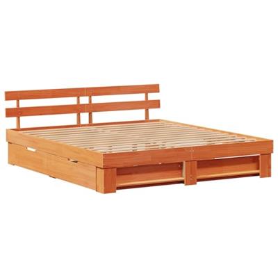 Bedframe met lade Wasbruin 200 x 200 cm Massief grenenhout