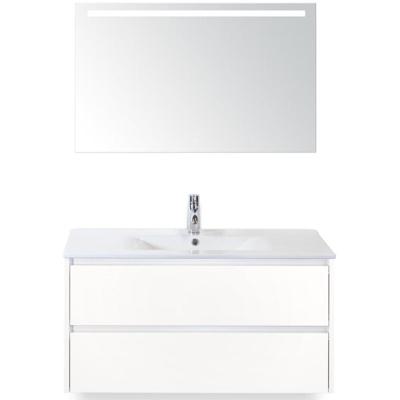 Dante Badmeubelset 100 cm - Wit Hoogglans - Keramische Wastafel Wit Enjoy met Sence Spiegel